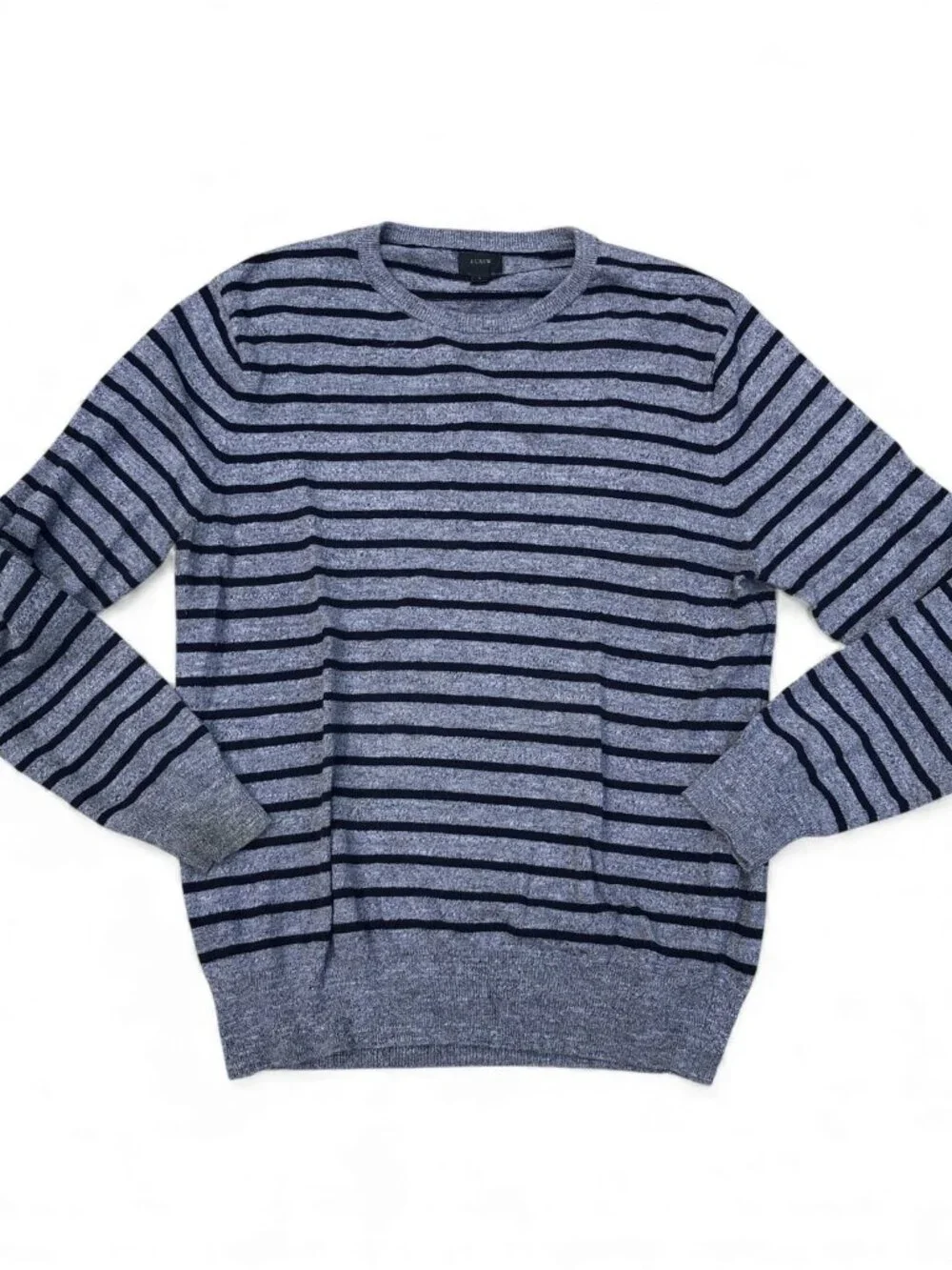 J. CREW Striped Pullover Sweater Men's LARGE Grey Long Sleeve Sweatshirt